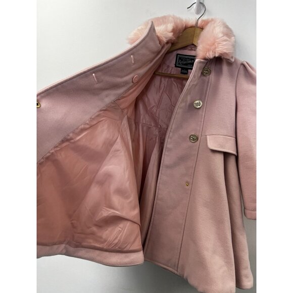 Rothschild Girls Pink Fit & Flare Coat Fur Collar Gold Buttons Winter  Fall Sz 6 - Picture 7 of 8